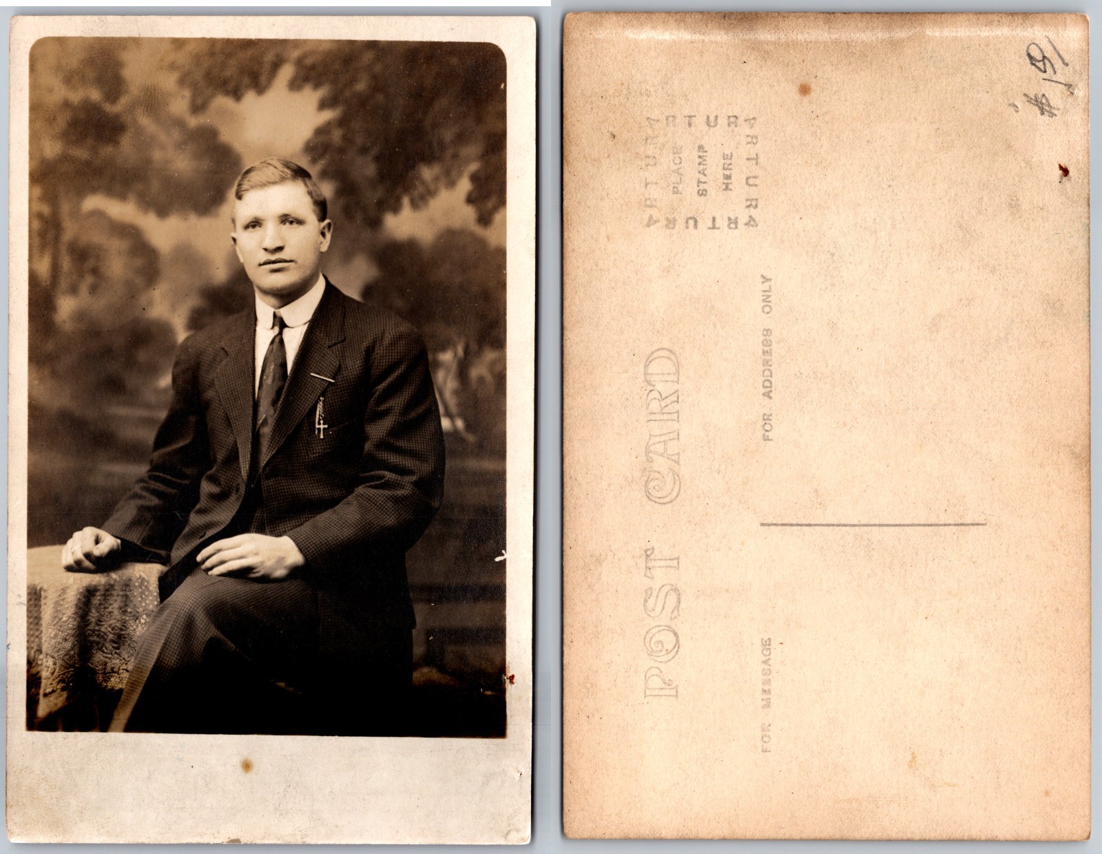 RPPC Seated Man Studio Portrait Photo Postcard RPPC Seated Man Studio Portrait Photo Postcard