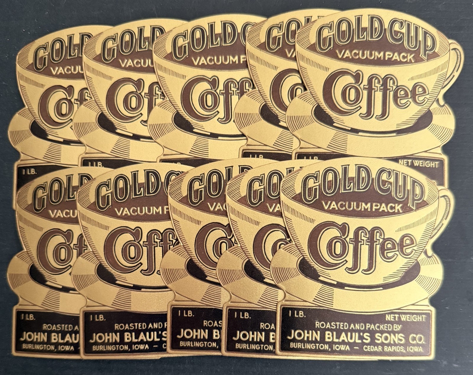 Vintage Lot of 10 Original Metallic Advertising Labels "Gold Cup" Coffee Brand Vintage Lot of 10 Original Metallic Advertising Labels "Gold Cup" Coffee Brand