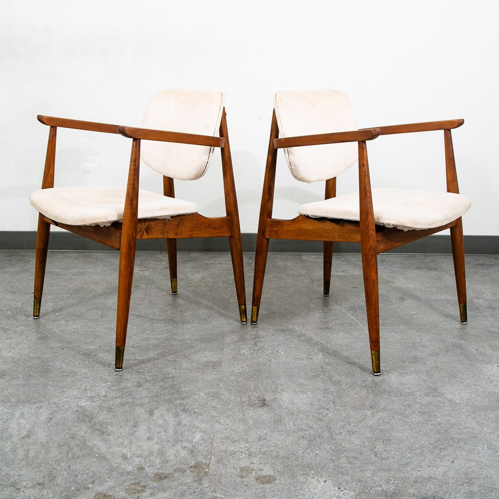 Mid Century Modern Armchairs Dining Chairs Walnut Wood 2 Two White American Pair Mid Century Modern Armchairs Dining Chairs Walnut Wood 2 Two White American Pair