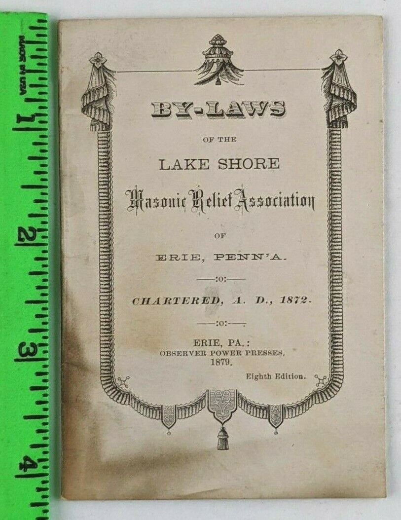 Vintage 1872 Mason Masonic By-Laws Members Erie Pennsylvania Small Booklet Vintage 1872 Mason Masonic By-Laws Members Erie Pennsylvania Small Booklet