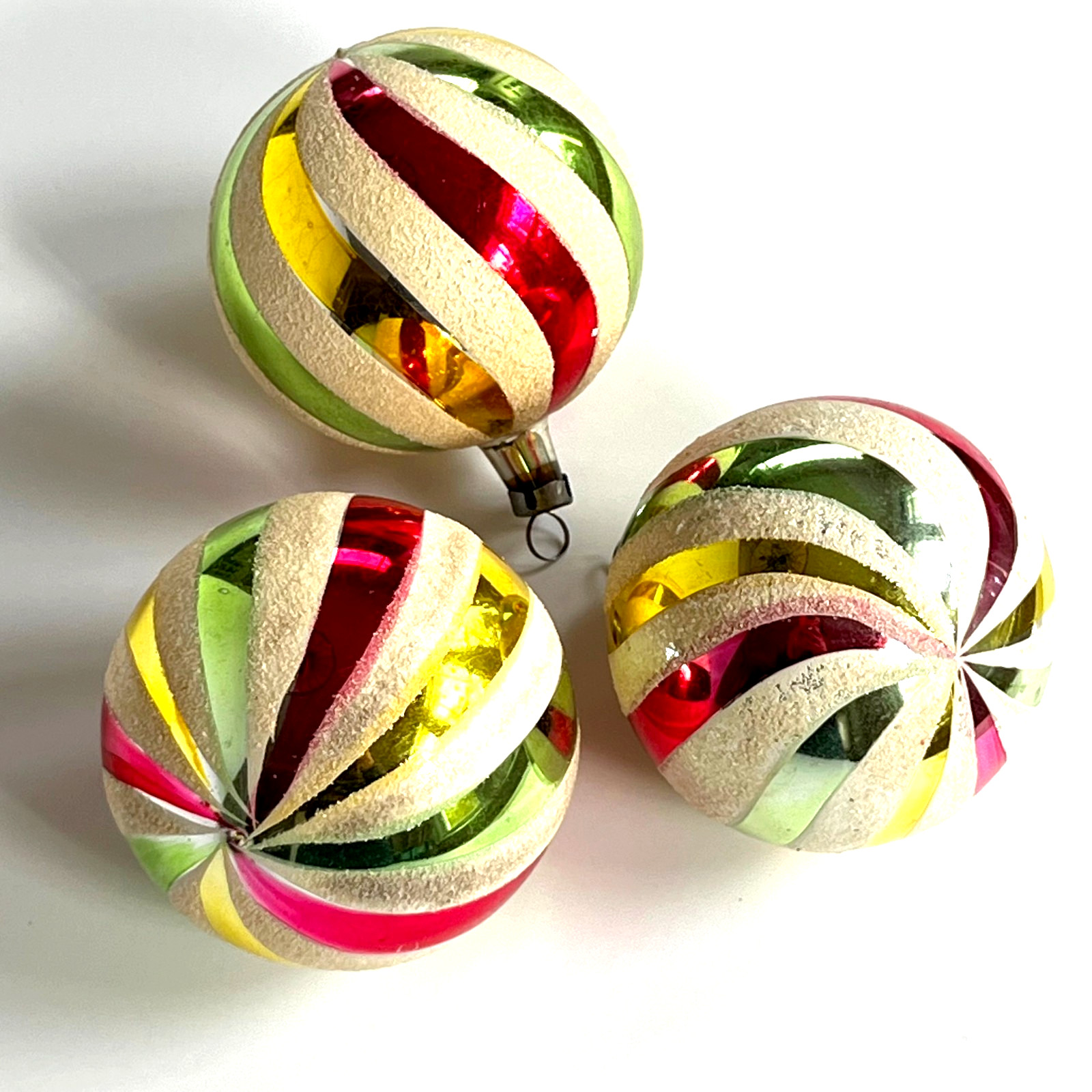 VTG 1950s Czechoslovakia Glass Christmas Ornaments Mica Swirl Harlequin Set 3 VTG 1950s Czechoslovakia Glass Christmas Ornaments Mica Swirl Harlequin Set 3