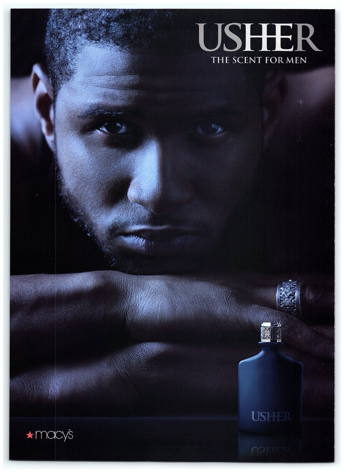2007 Usher Fragrance Scent Strip Print Ad, The Scent For Men Close Up Face Ring