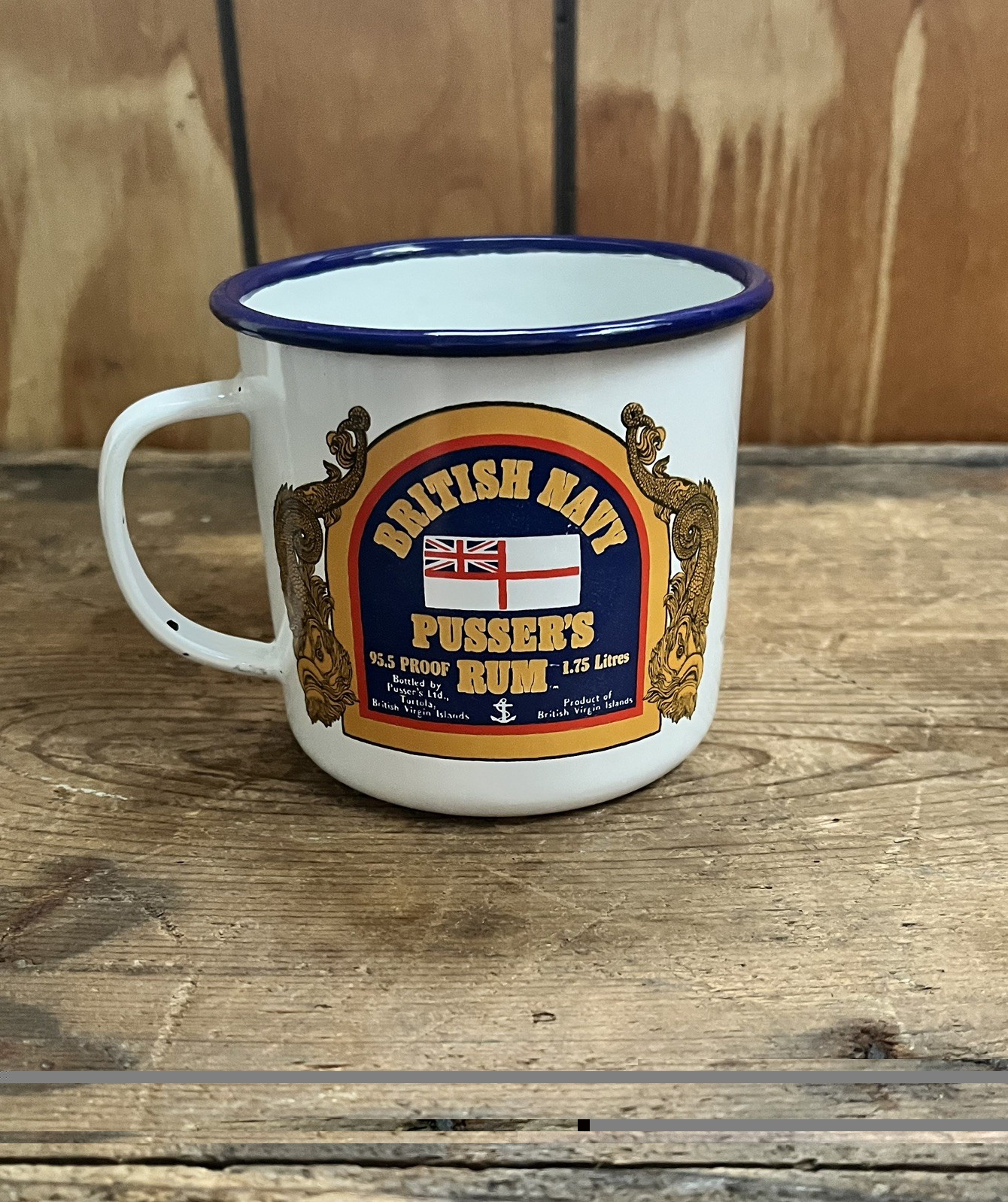 Vintage British Navy PUSSERS RUM Enamel Tin Metal Mug Cup Royal Navy Vintage British Navy PUSSERS RUM Enamel Tin Metal Mug Cup Royal Navy