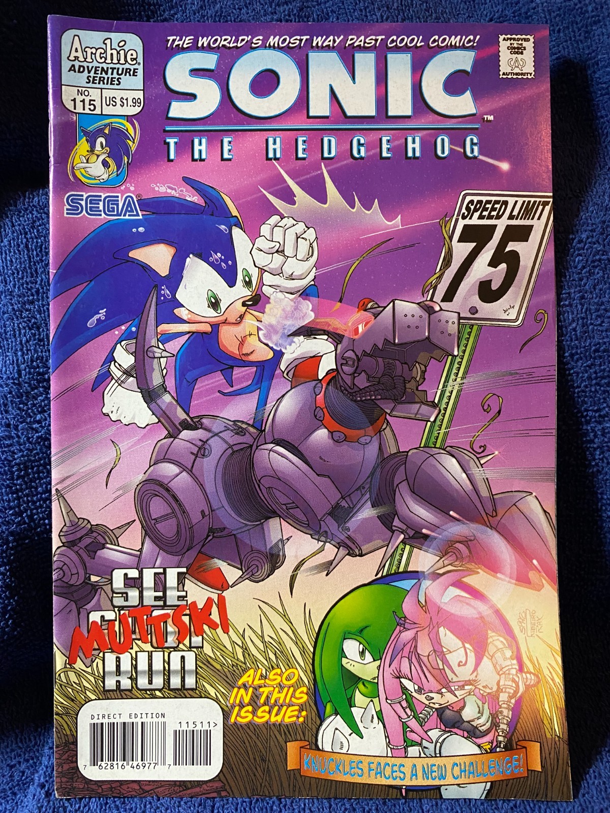 VINTAGE SONIC THE HEDGEHOG #115 COMIC BOOK DECEMBER 2002 KNUCKLES BAG & BOARDED