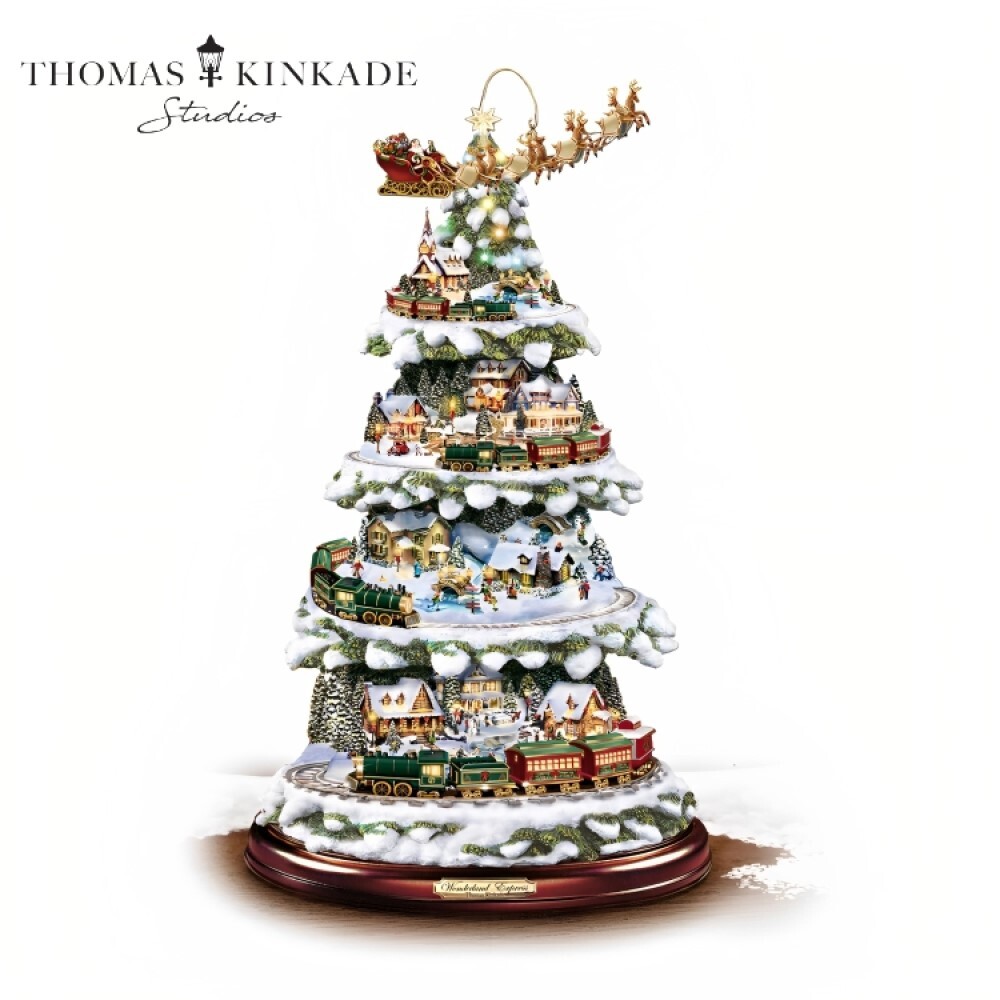 Bradford Thomas Kinkade Wonderland Express Christmas Tree Decor Santa Trains 16"