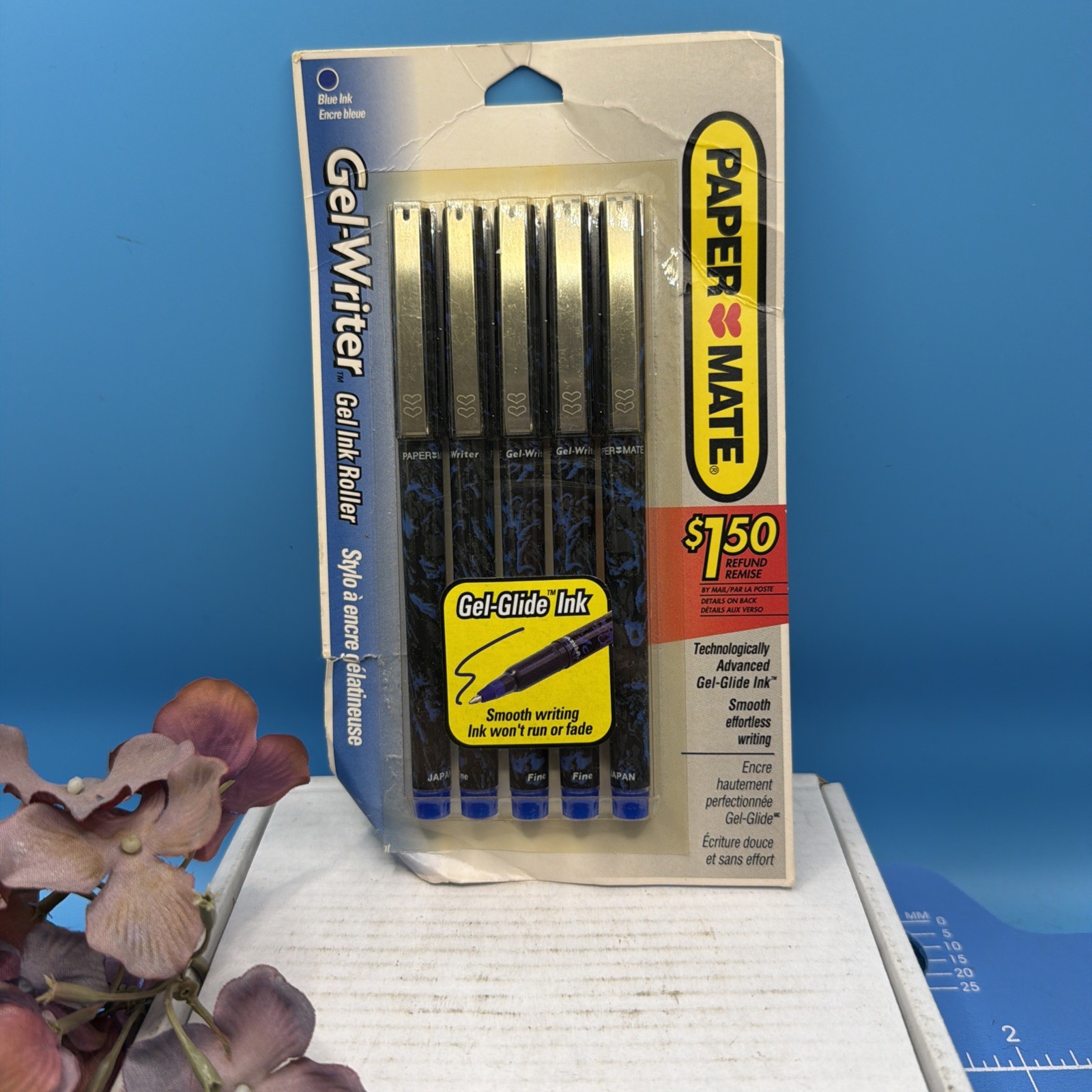 Vintage 1995 Paper Mate Gel Writer Pens BLUE Ink Fine Point 5pk NOS Vintage 1995 Paper Mate Gel Writer Pens BLUE Ink Fine Point 5pk NOS
