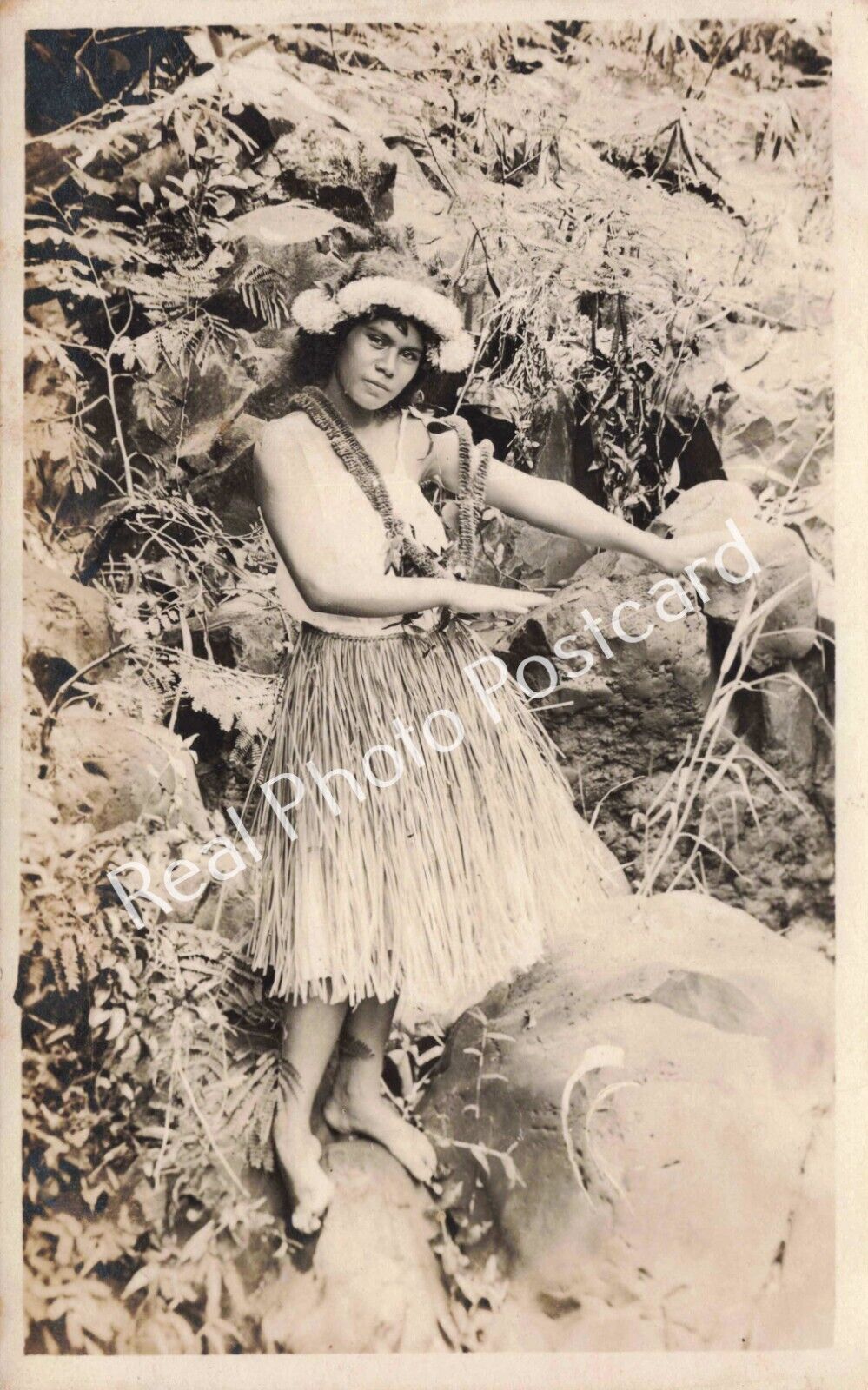 RPPC Lovely Hula Girl Wearing Grass Skirt Possibly Early Hawaii Photo Postcard