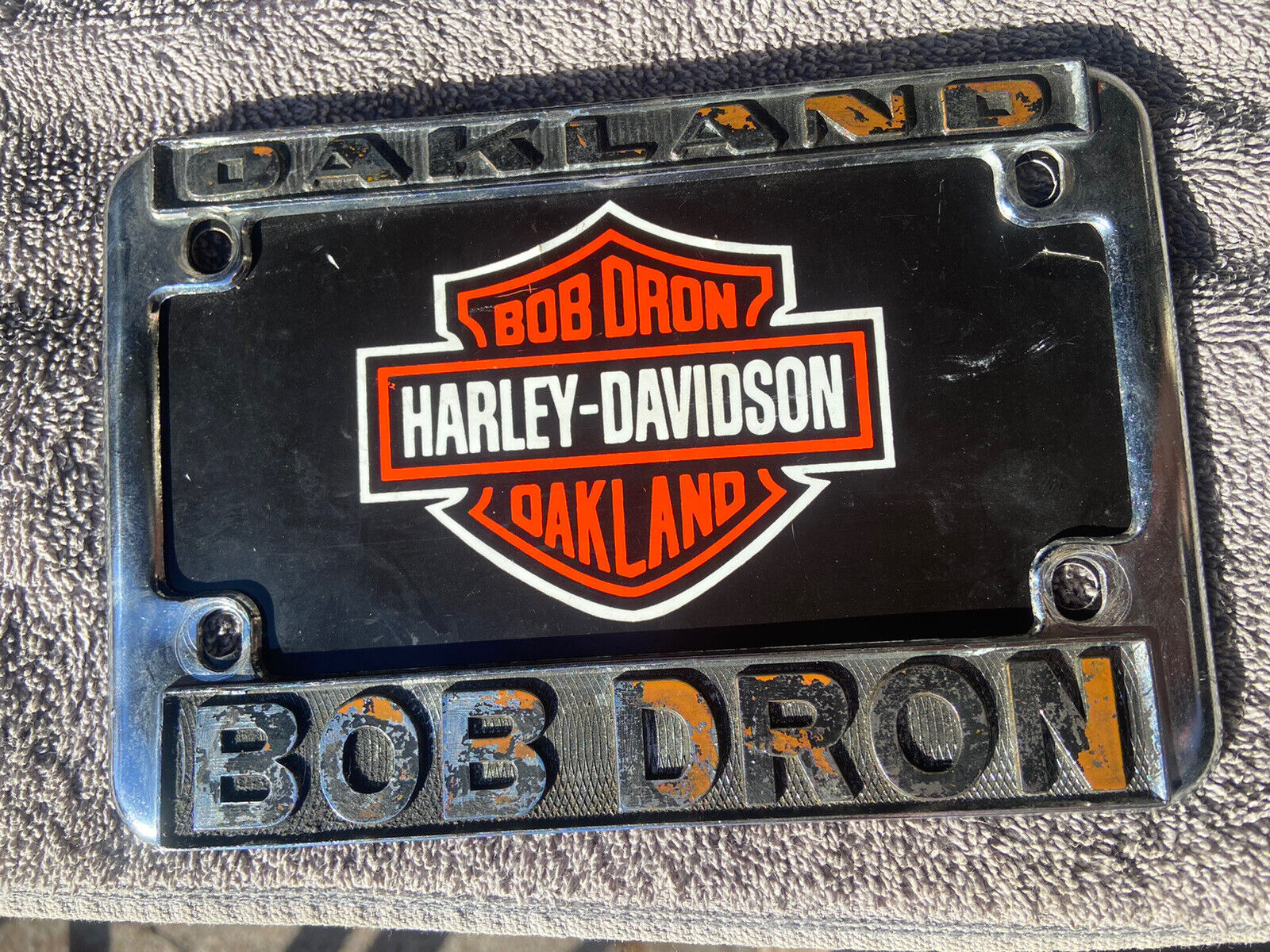 Vintage Bob Dron Oakland Ca Harley Dealer license plate frame