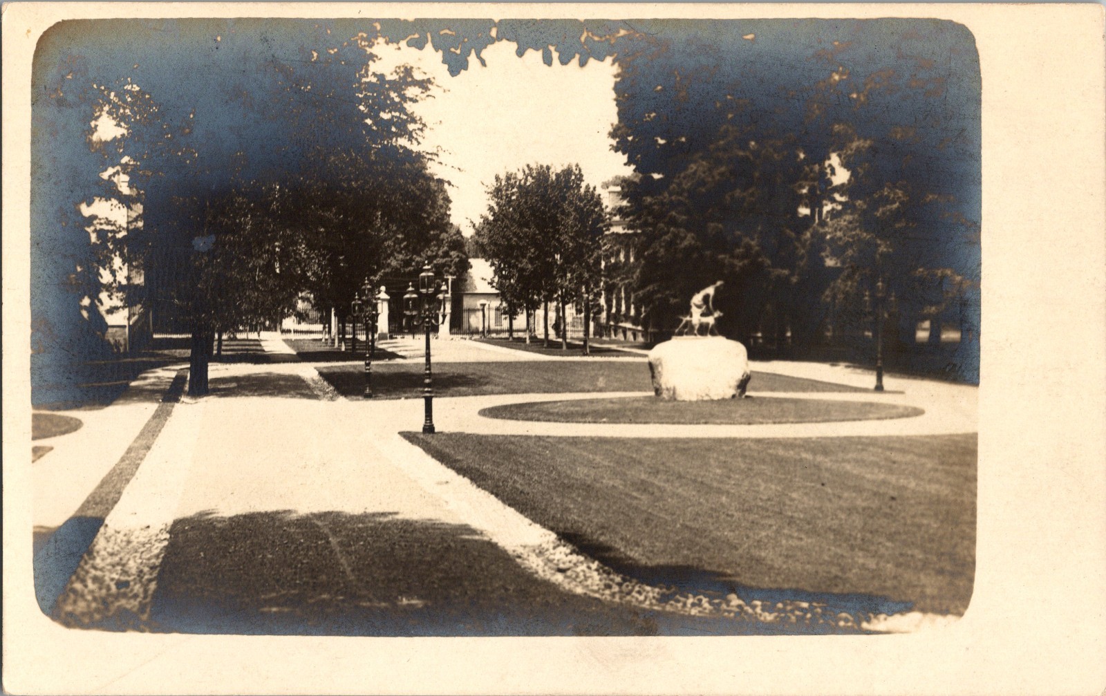 Antique RPPC Landscaped Park Grounds Statue Lamp Posts Real Photo Postcard Antique RPPC Landscaped Park Grounds Statue Lamp Posts Real Photo Postcard