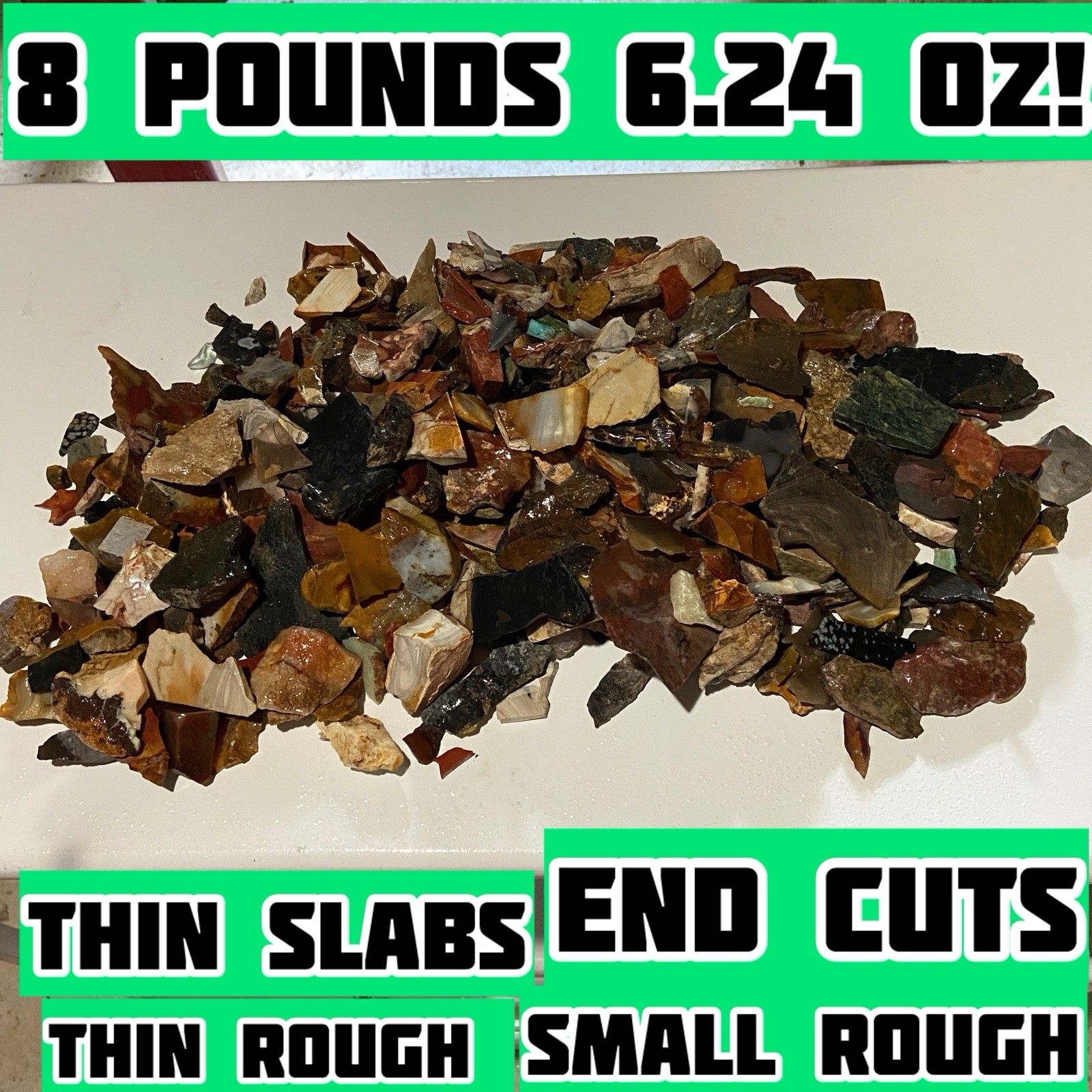 8 Pounds 6.24 Oz Lapidary Rough Scraps Mixed Lot