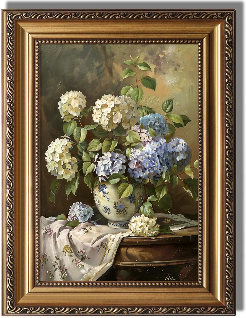 KBKBART Vintage Framed Wall Art Moody Blue White Hydrangeas Canvas 12"x 16" KBKBART Vintage Framed Wall Art Moody Blue White Hydrangeas Canvas 12"x 16"