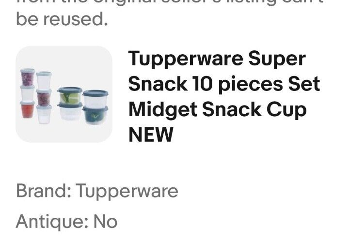 Tupperware Super Snack 10 pieces Set Midget Snack Cup NEW