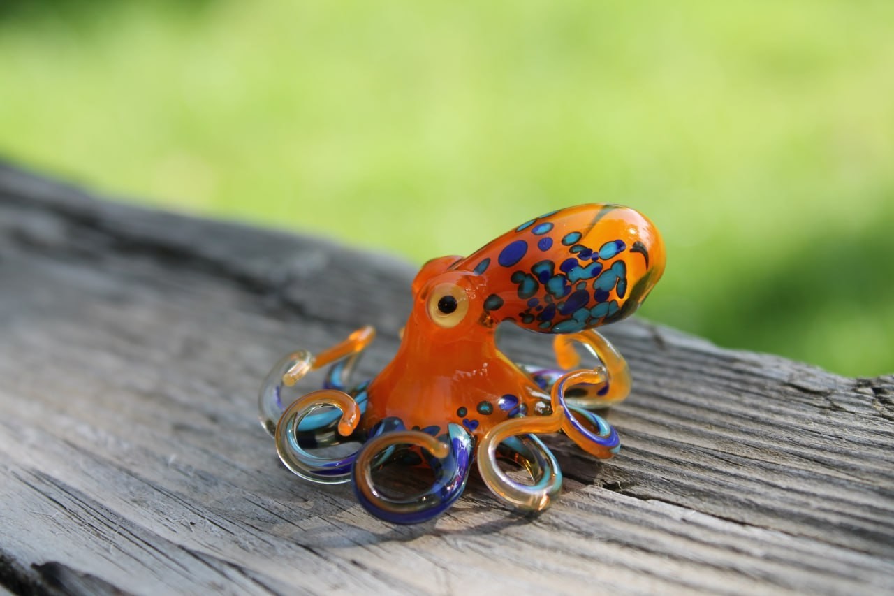 Orange Blue Blown Glass Octopus glass figurine Octopus Glass Ocean Octopus Orange Blue Blown Glass Octopus glass figurine Octopus Glass Ocean Octopus
