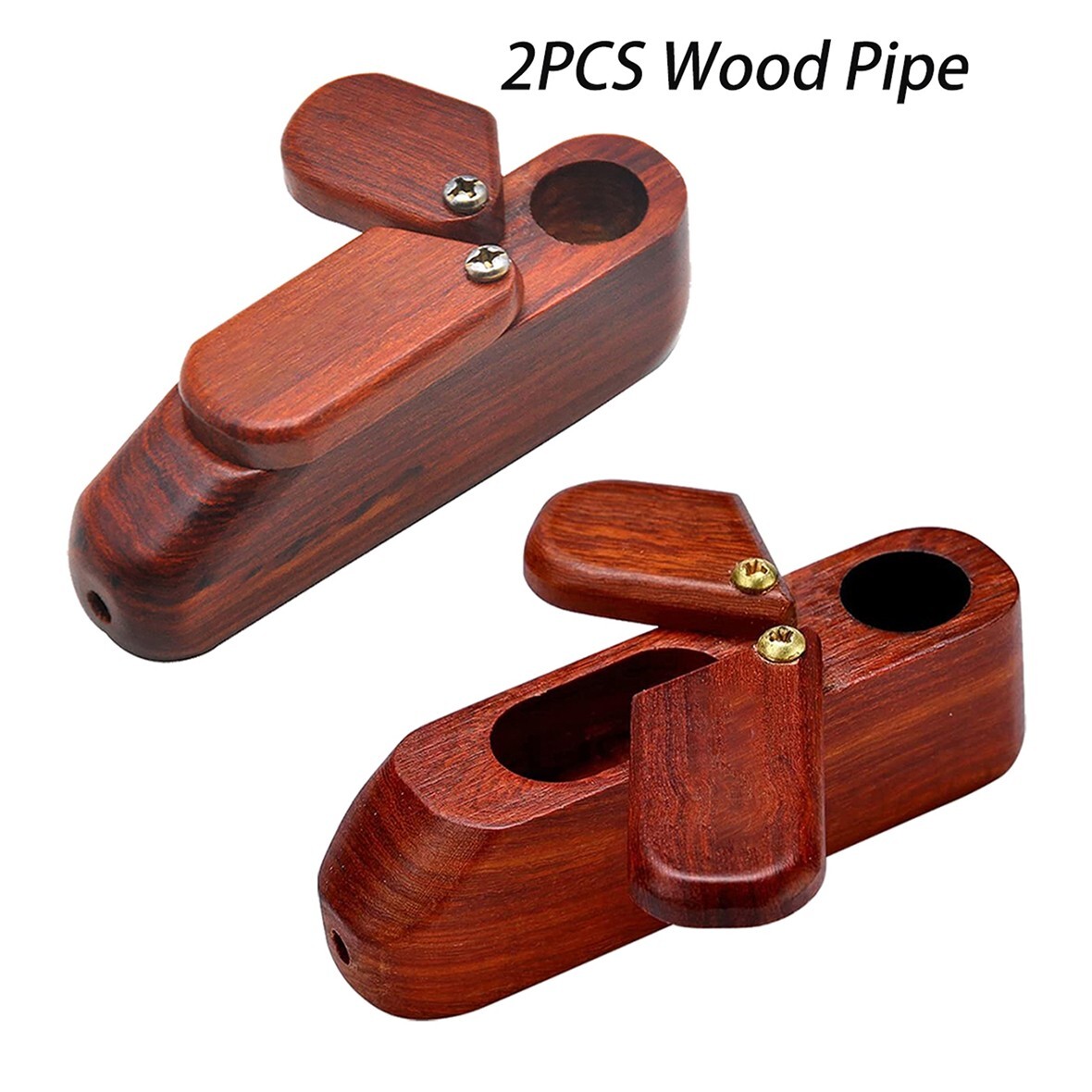 2pcs Rotary Sandalwooden Smoking Pipe Portable Wood Pipe Tobacco Storage Box