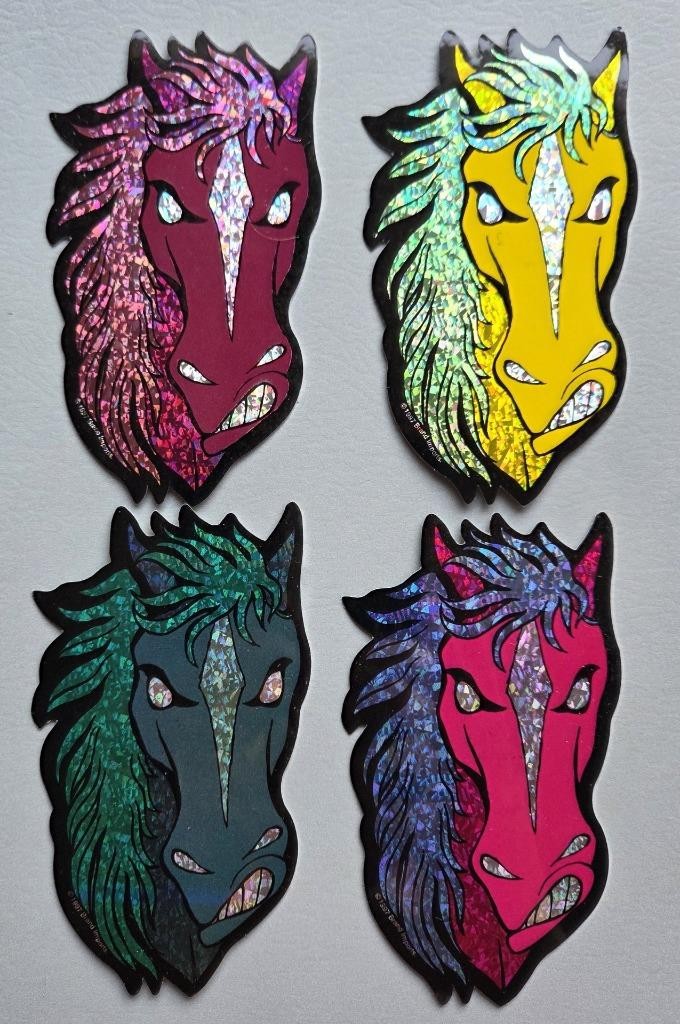 4 VTG prismatic 1997 Horse Head Vending Machine Stickers by Brand Imports, NOS 4 VTG prismatic 1997 Horse Head Vending Machine Stickers by Brand Imports, NOS