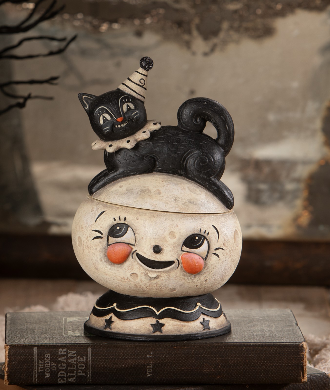 Bethany Lowe 7" Johanna Parker Loony Jack O Luna Moon Cat Halloween Figurine Jar Bethany Lowe 7" Johanna Parker Loony Jack O Luna Moon Cat Halloween Figurine Jar