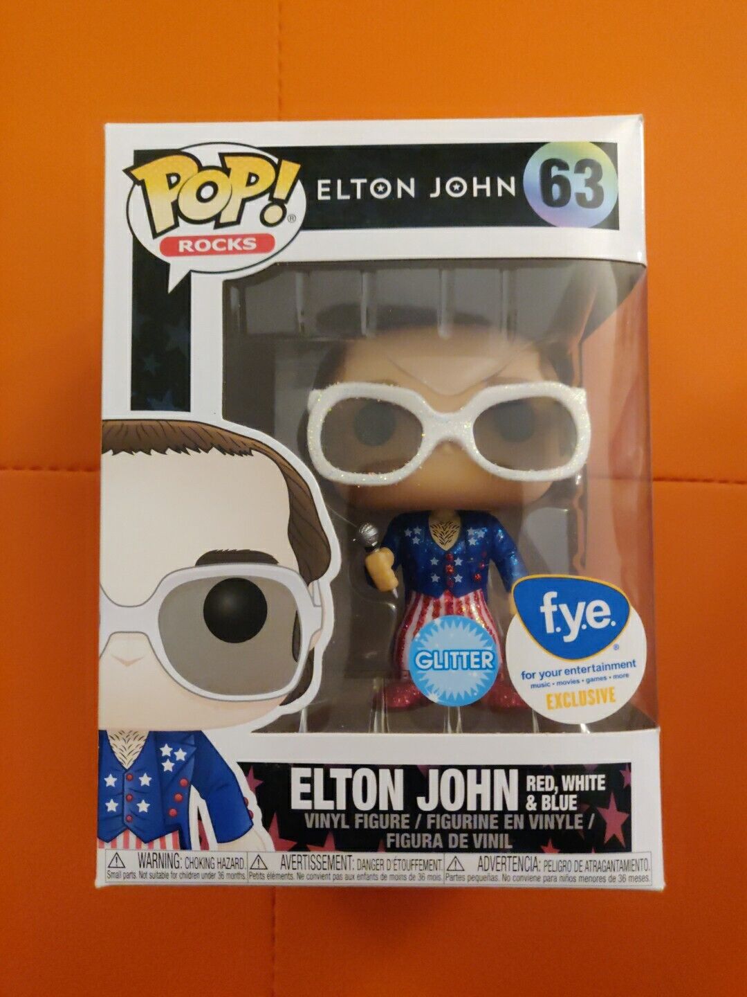 Elton John Red White & Blue Glitter FYE Exclusive Funko Pop 63 NEW in Box