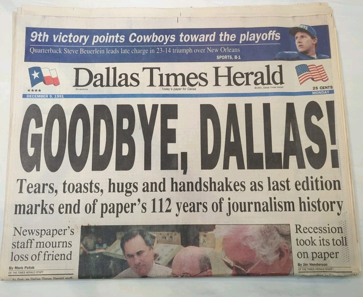 Dallas Times Herald December 9 1991 Goodbye Dallas Last Newspaper. Never Read. Dallas Times Herald December 9 1991 Goodbye Dallas Last Newspaper. Never Read.