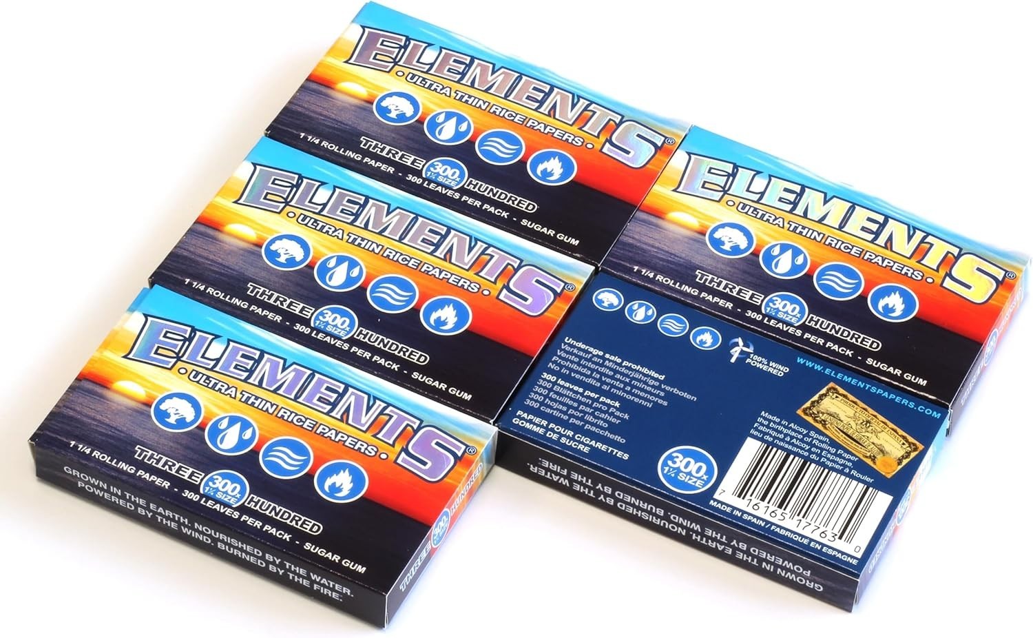 ELEMENTS 300 Ultra Thin Rice Rolling Paper 1.25 1 1/4 Size 5 Pack = 1500 Leaves ELEMENTS 300 Ultra Thin Rice Rolling Paper 1.25 1 1/4 Size 5 Pack = 1500 Leaves