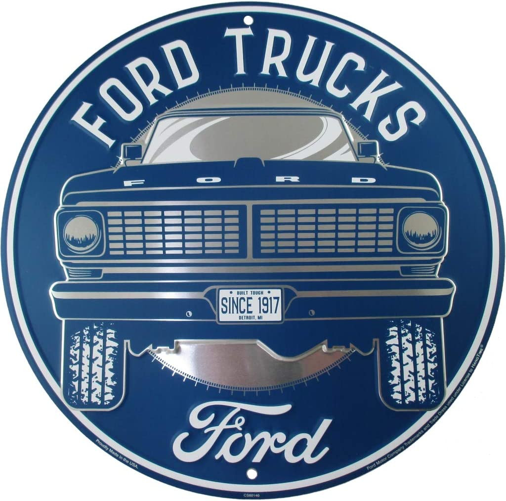 Vintage Ford Truck Sign - 12" Round Metal Wall Art Decor Vintage Ford Truck Sign - 12" Round Metal Wall Art Decor