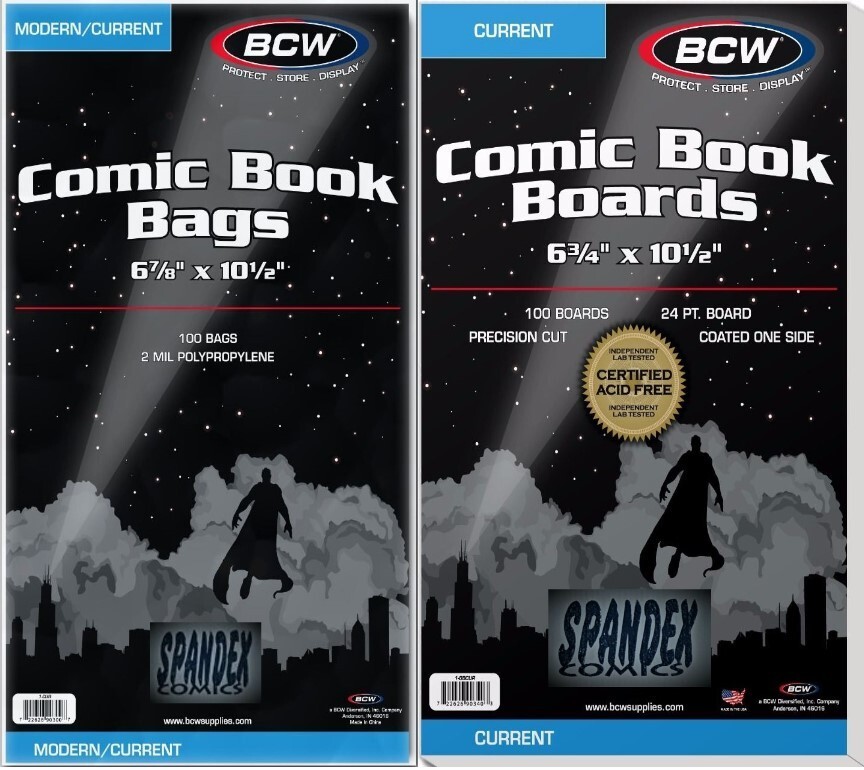 100 BCW 2-Mil Current Modern Poly Bags & Comic Boards Acid Free Safe Storage 100 BCW 2-Mil Current Modern Poly Bags & Comic Boards Acid Free Safe Storage