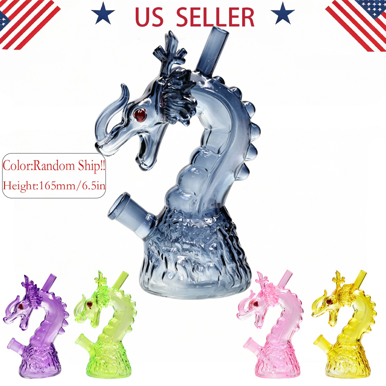 Random Dragon 6.5" Glass Bong Water Pipes Smoking BUBBLER Bong Hookah 14mm Bowl