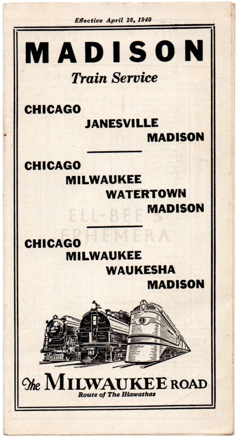 Vintage 1940 Milwaukee Rd Timetable Madison Chicago Hiawatha Locomotive Artwork