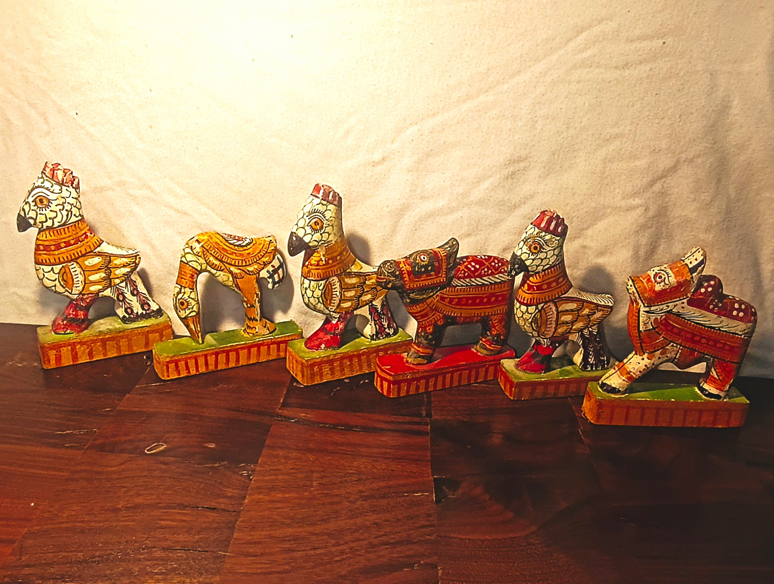 Vintage Brimful House India Hand Carved Painted Wood Folk Art Animals Lot of 6 Vintage Brimful House India Hand Carved Painted Wood Folk Art Animals Lot of 6