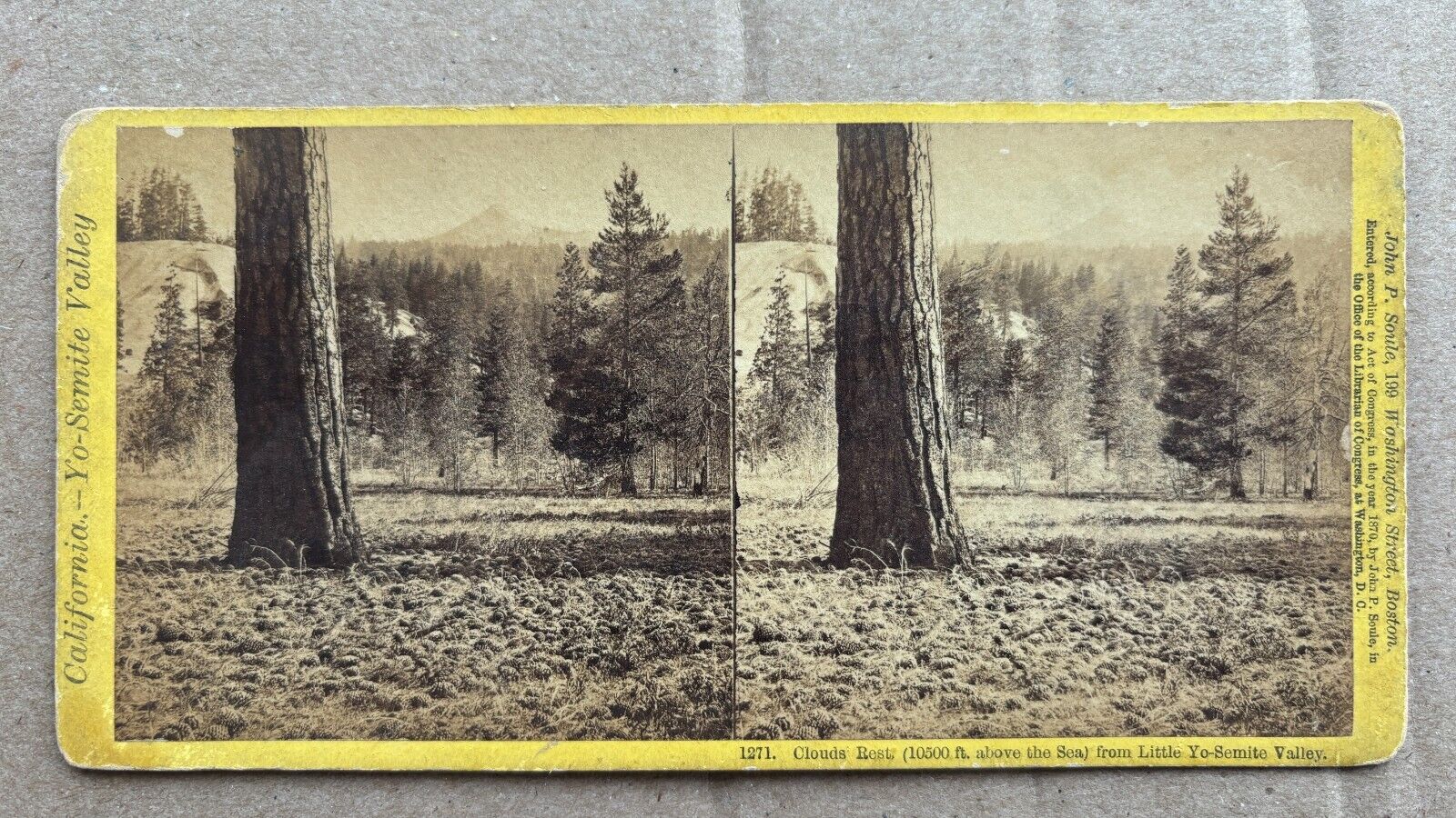 California Stereoview Clouds Rest From Little Yosemite Valley by Soule 1871