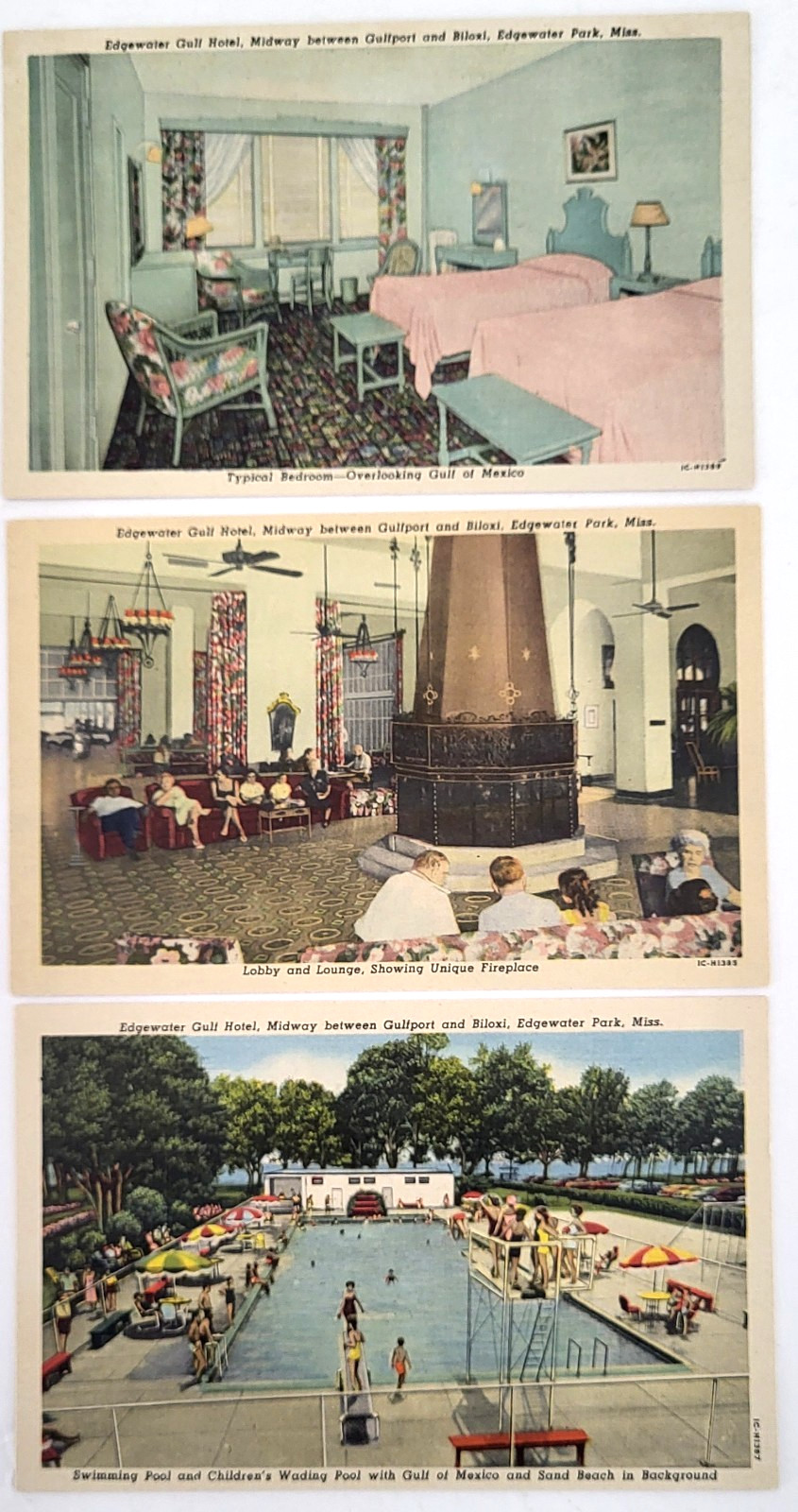 3 VTG EDGEWATER PARK MS PC Views EDGEWATER GULF HOTEL Bedroom Pool Lobby Lounge 3 VTG EDGEWATER PARK MS PC Views EDGEWATER GULF HOTEL Bedroom Pool Lobby Lounge