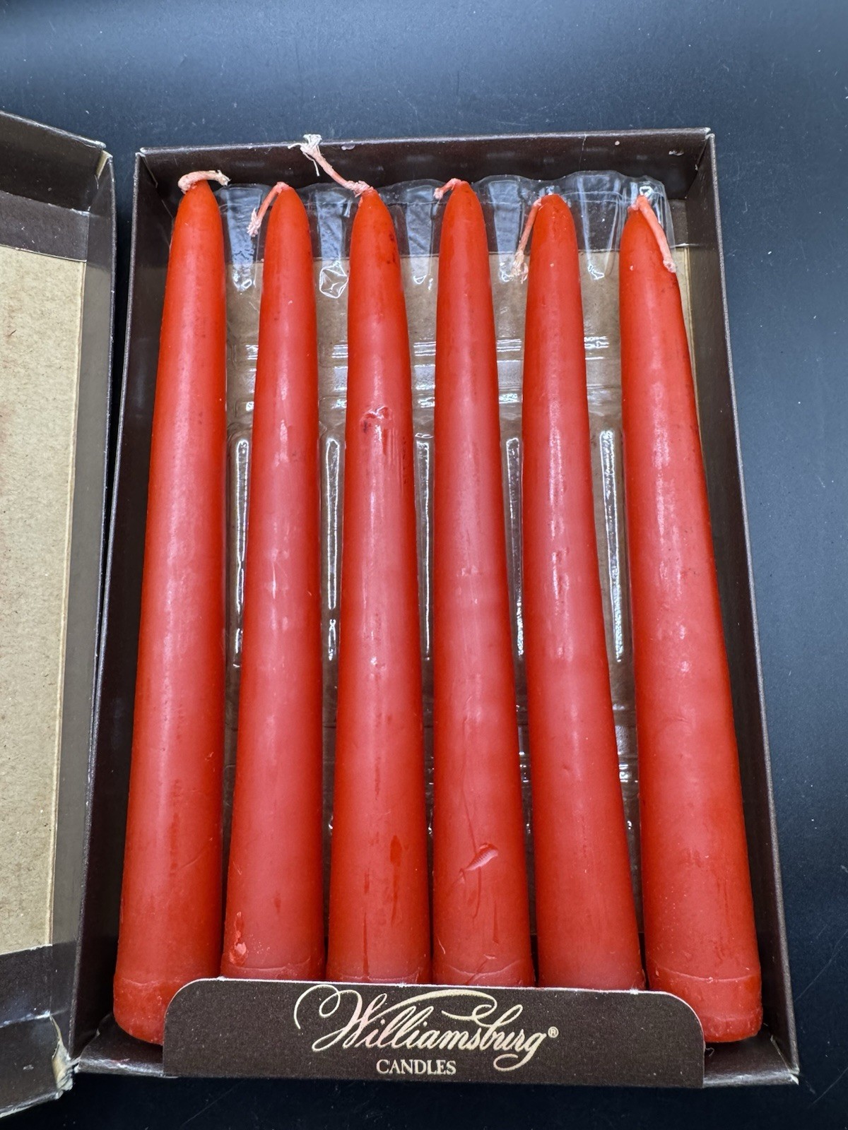Vintage Williamsburg Red Dipped Taper Candles Boxed Set of 6 Colonial⁠