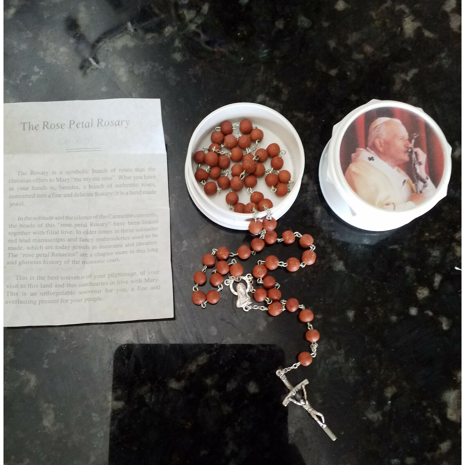  BLESSED BY ST. POPE JOHN PAUL II - Rare vintage Rosary from Vatican City - Wood
