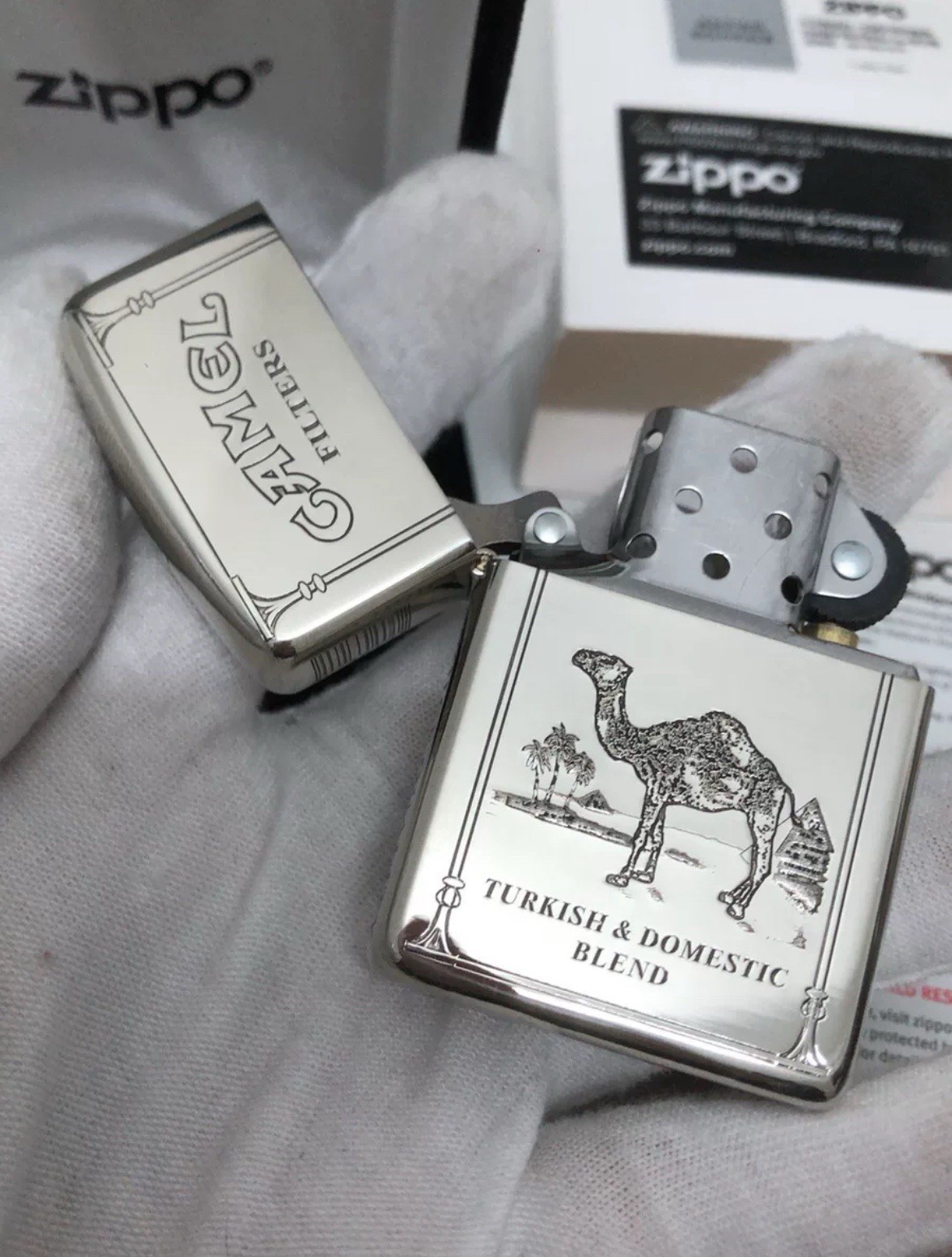 Classic Camel Zippo Lighter Silver Color With Box Classic Camel Zippo Lighter Silver Color With Box