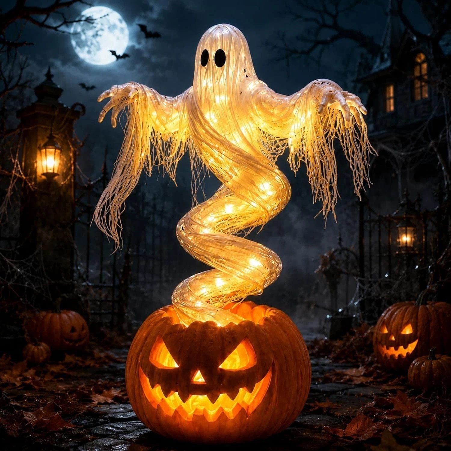 LED Swirling Ghost Pumpkin Yard Lamp | Lighted Halloween Garden Decor, Outdoor L LED Swirling Ghost Pumpkin Yard Lamp | Lighted Halloween Garden Decor, Outdoor L