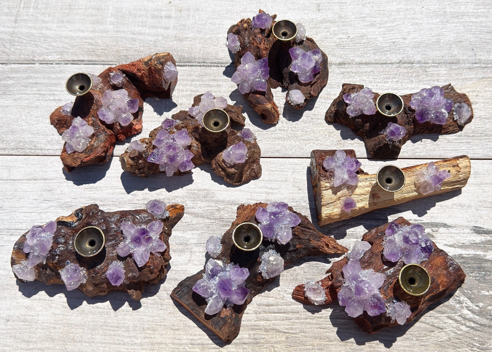 Wholesale Lot 8 Pcs Natural Amethyst Drift Wood sphere Stand - Incense Holder Wholesale Lot 8 Pcs Natural Amethyst Drift Wood sphere Stand - Incense Holder