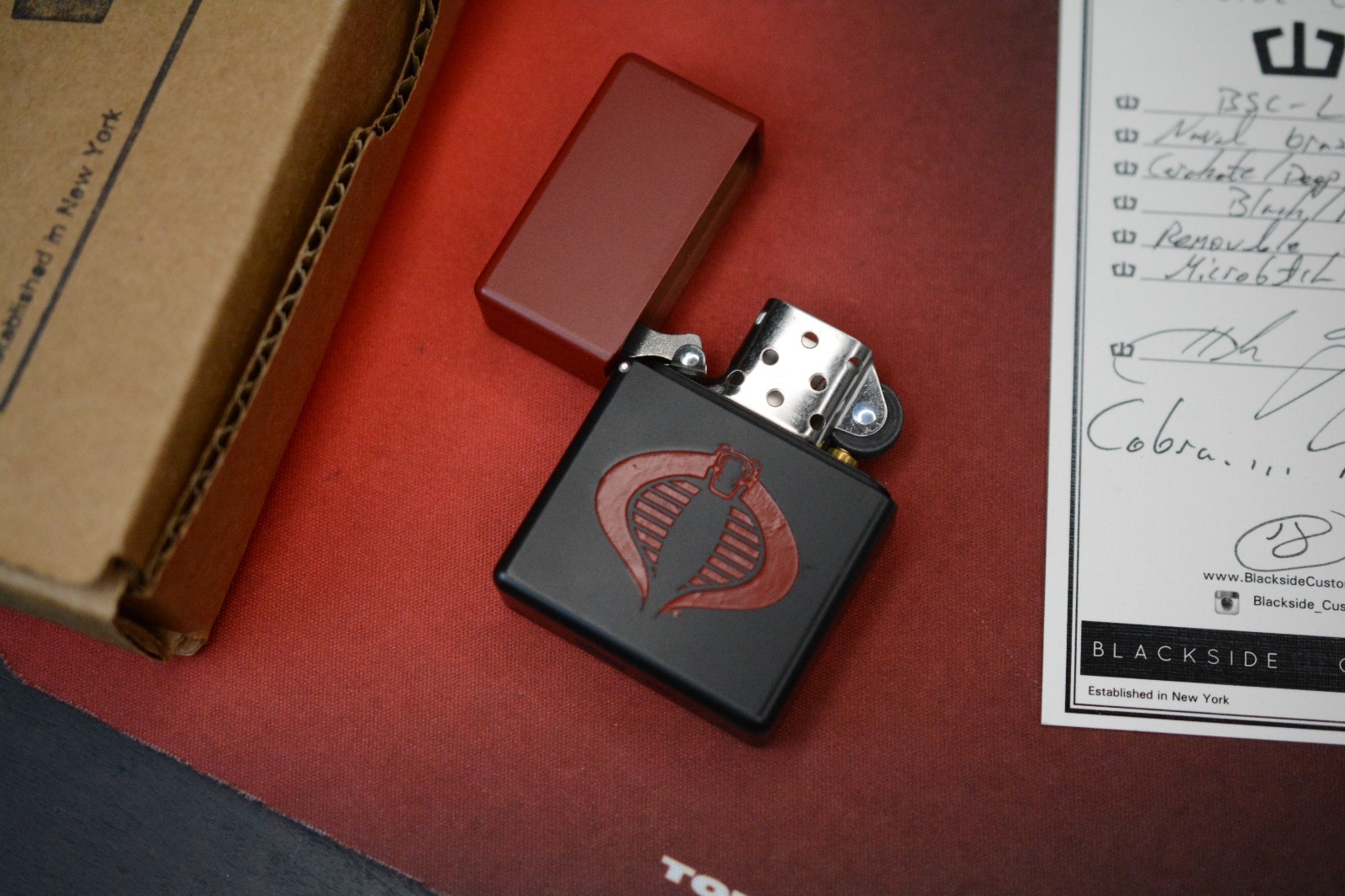 RARE++ BLACKSIDE Customs Brass Lighter - Cobra Edition Red/ Black w/ COA & Box RARE++ BLACKSIDE Customs Brass Lighter - Cobra Edition Red/ Black w/ COA & Box