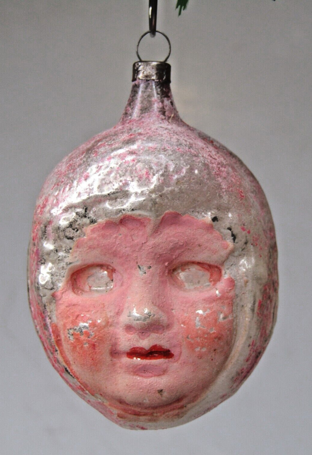 Antique Vintage Glass Red Hood Riding Girl Head Christmas Ornament Germany Antique Vintage Glass Red Hood Riding Girl Head Christmas Ornament Germany