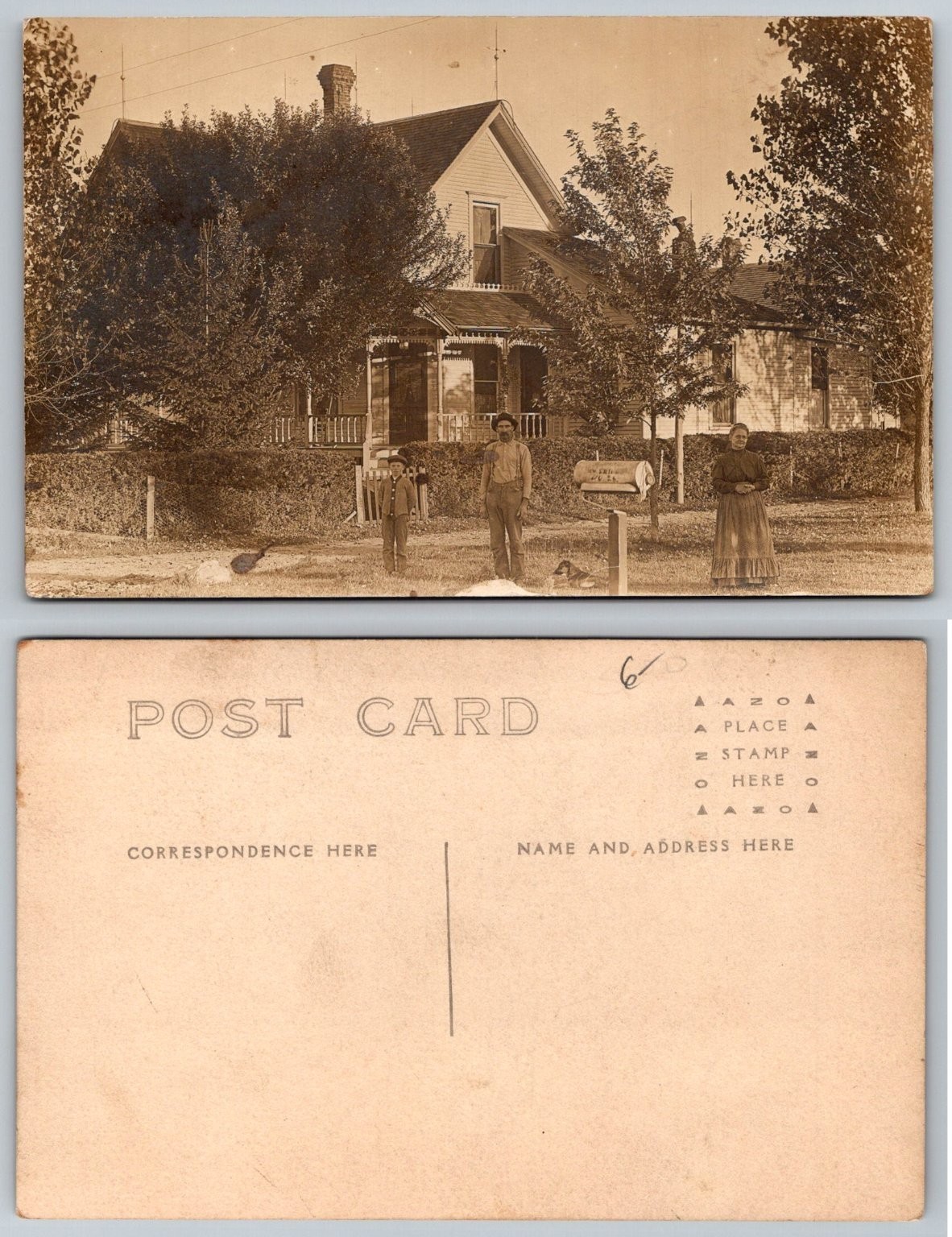 Vintage Real Photo Postcard RPPC Family Home Portrait c1910s Americana