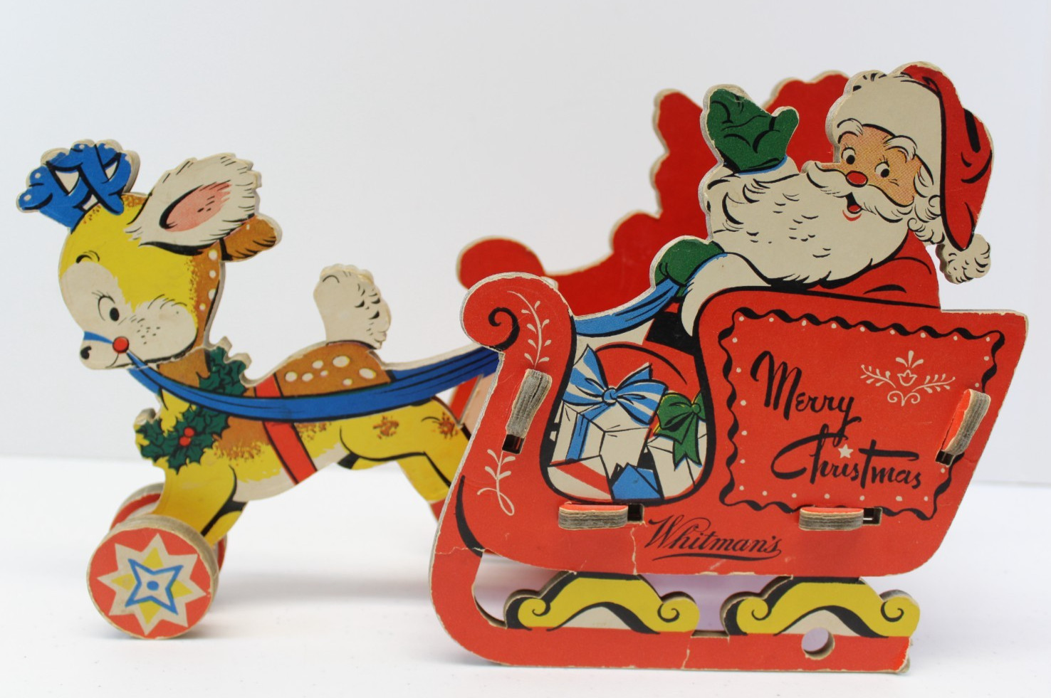 Vtg 1950’s Whitman's Santa Reindeer Sleigh Promotional Christmas Dolly Toy Co Vtg 1950’s Whitman's Santa Reindeer Sleigh Promotional Christmas Dolly Toy Co