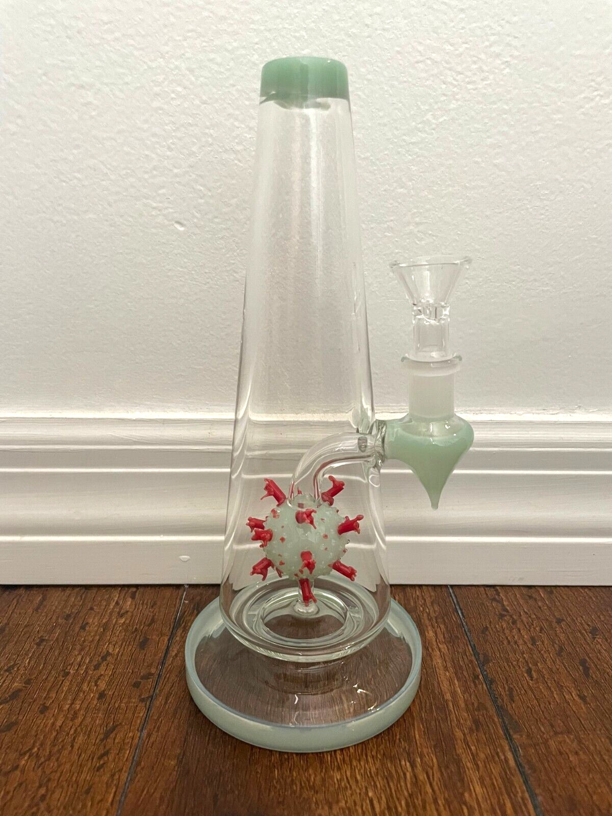 8” Premium Glass Water Pipe Corona Disco Perc Mint Green 14mm