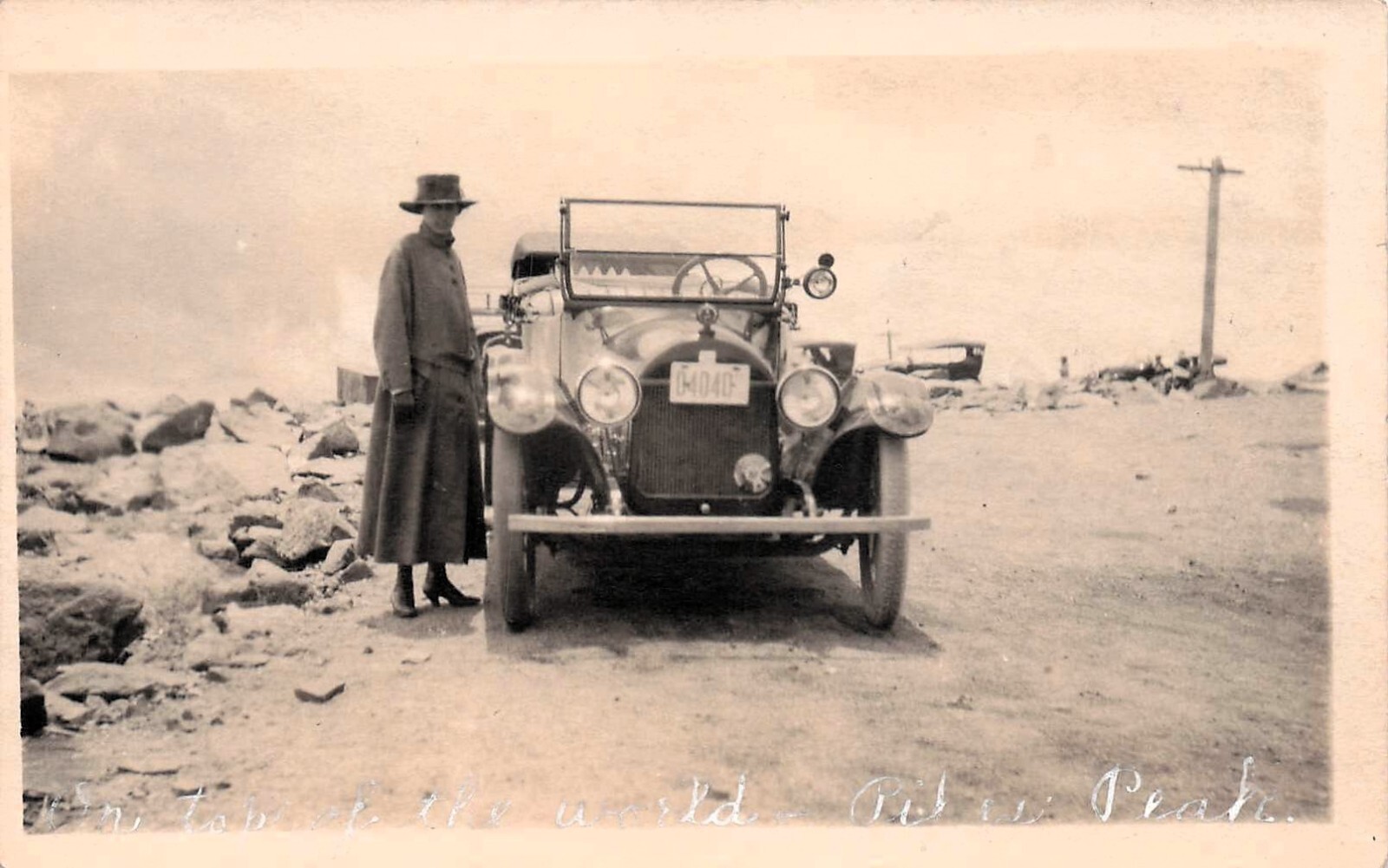 RPPC Haynes Model 27 Pikes Peak Top Theresa Brick Car Plate Photo Postcard G40 RPPC Haynes Model 27 Pikes Peak Top Theresa Brick Car Plate Photo Postcard G40