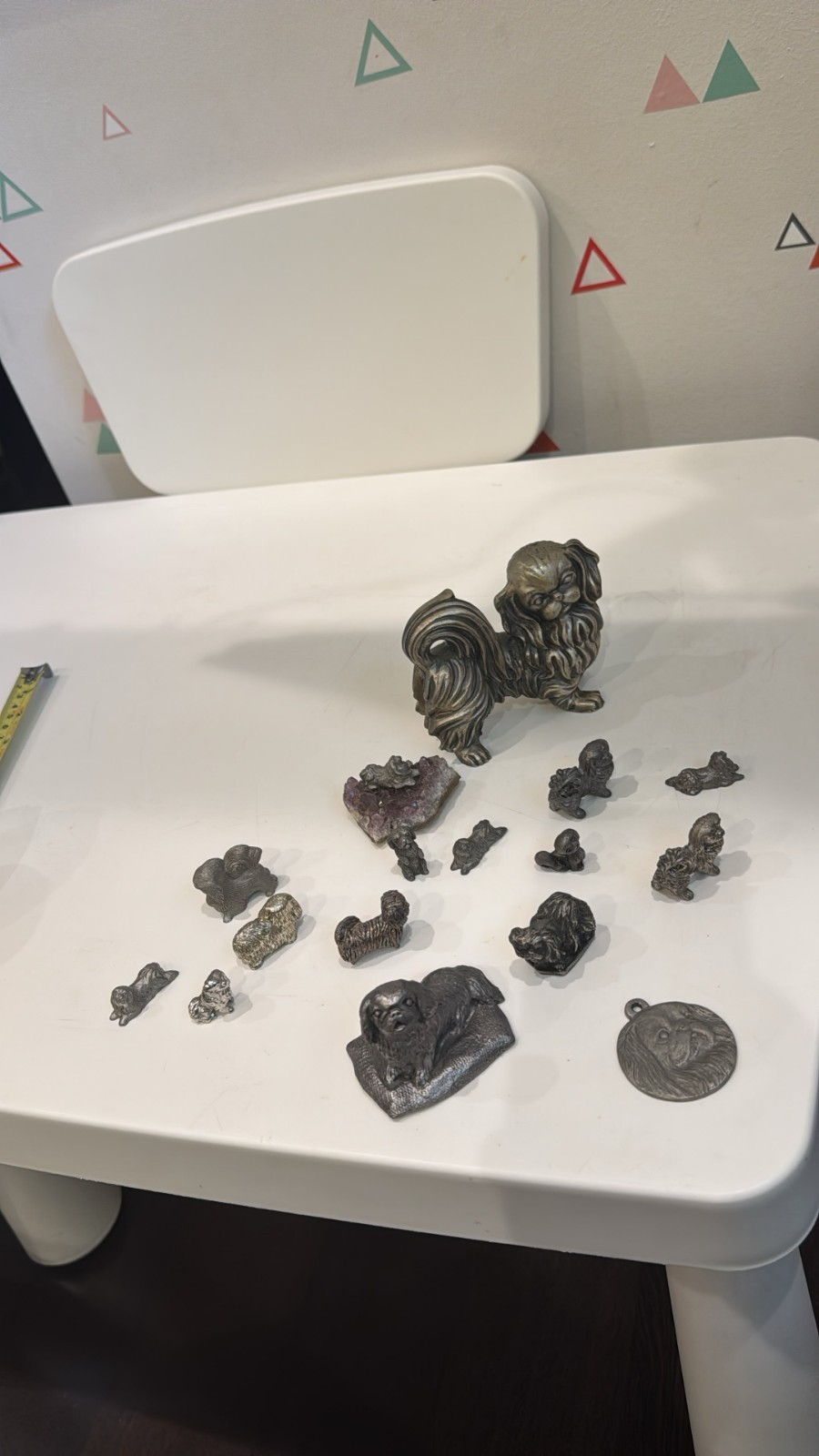 Pekingese Dog Figurines LOT of 16 Pewter Metal Peltro Argentato 999 Italy AS IS