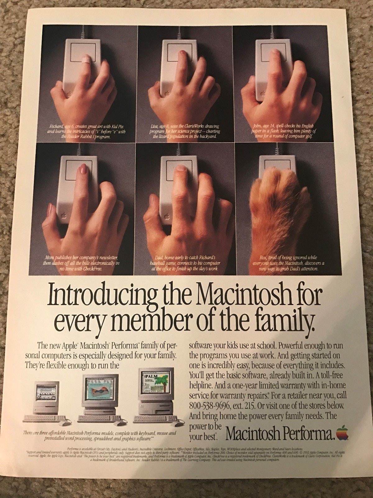 Vintage APPLE MACINTOSH PERFORMA Home Computer System Print Ad 1992 Promo RARE Vintage APPLE MACINTOSH PERFORMA Home Computer System Print Ad 1992 Promo RARE