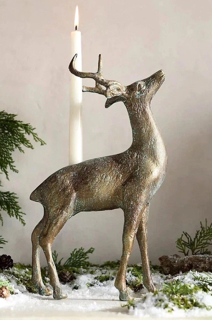 NEW Anthropologie Deer Stag Metal Candlestick Holder Vintage-Style Patina 13"H NEW Anthropologie Deer Stag Metal Candlestick Holder Vintage-Style Patina 13"H