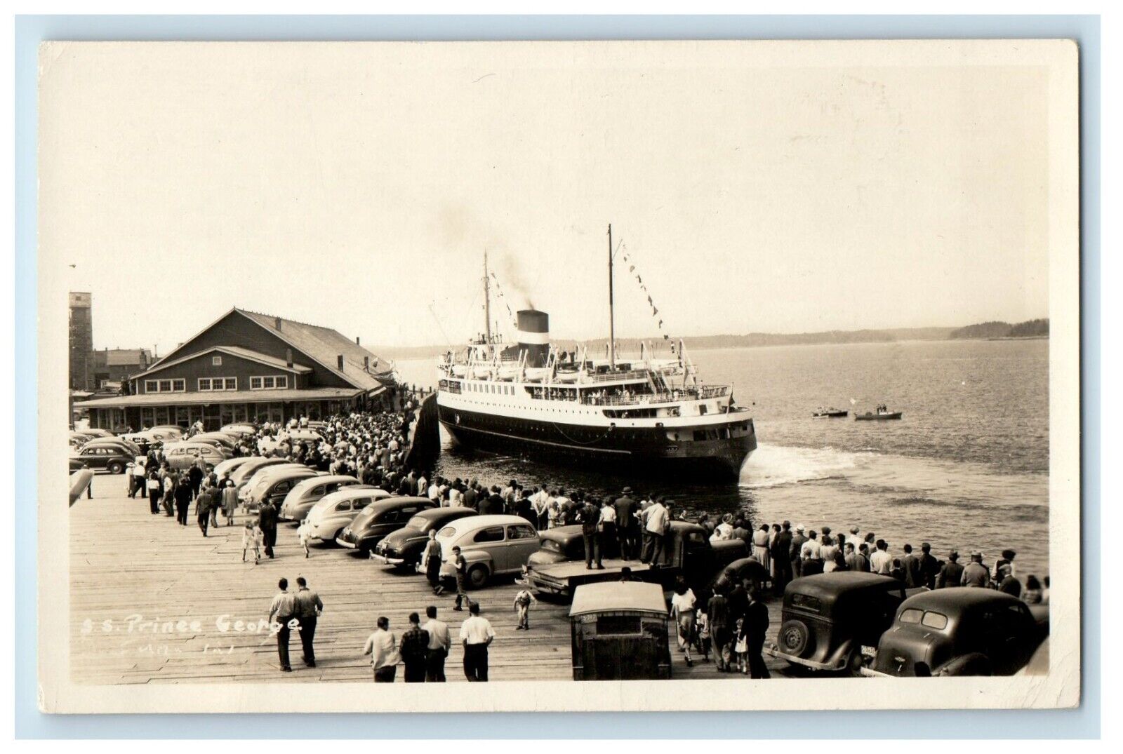 c1940's S.S Steamer Ship Prince George Cars At Port Canada RPPC Photo Postcard