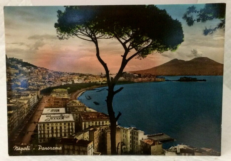 Vintage Post Card Real Color Photo Panoramic View Napoli 1940's