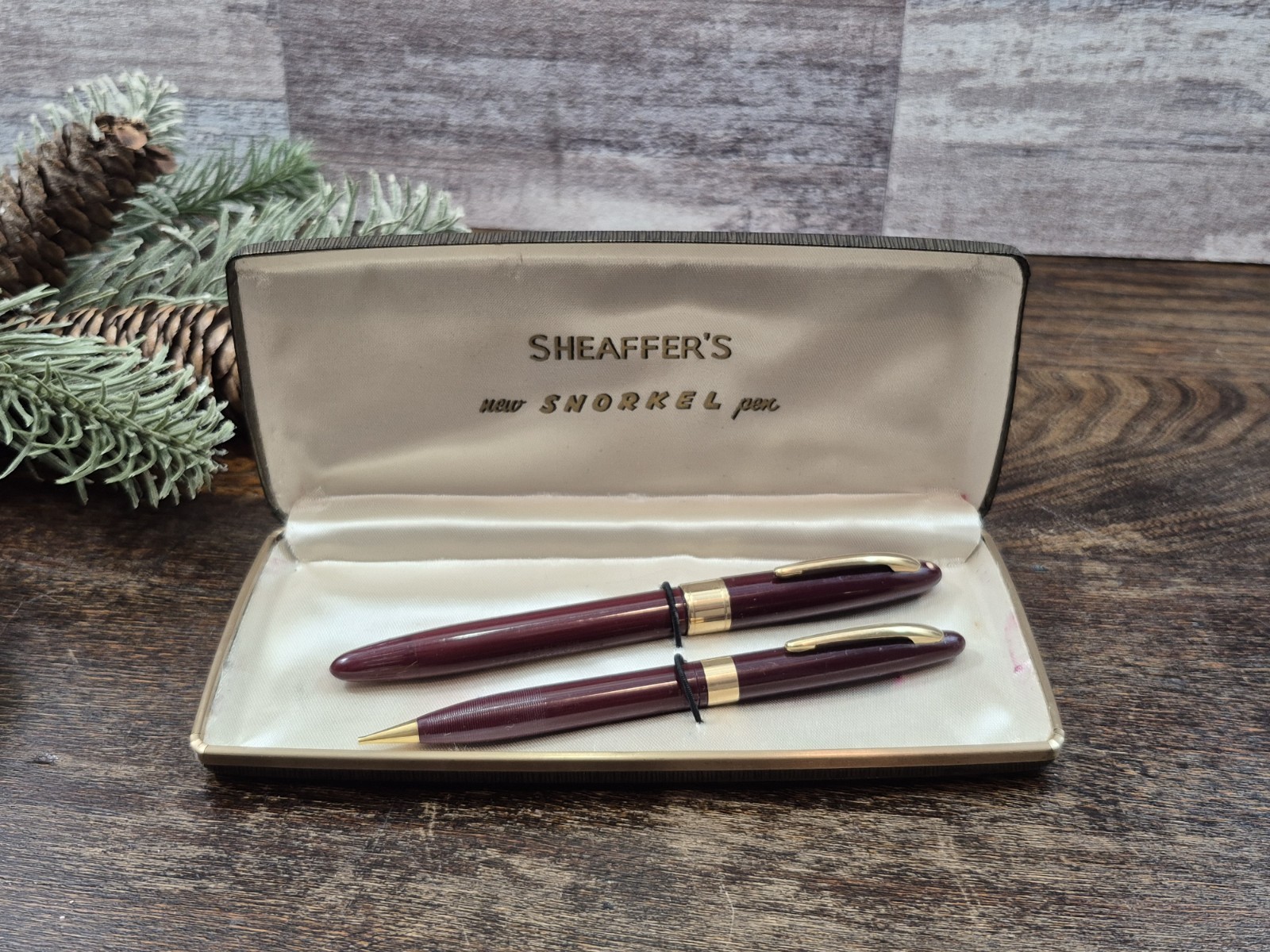Vintage SHAEFFER'S Snorkel Pen and Pencil Set in Original Case, Mid-Century Mod