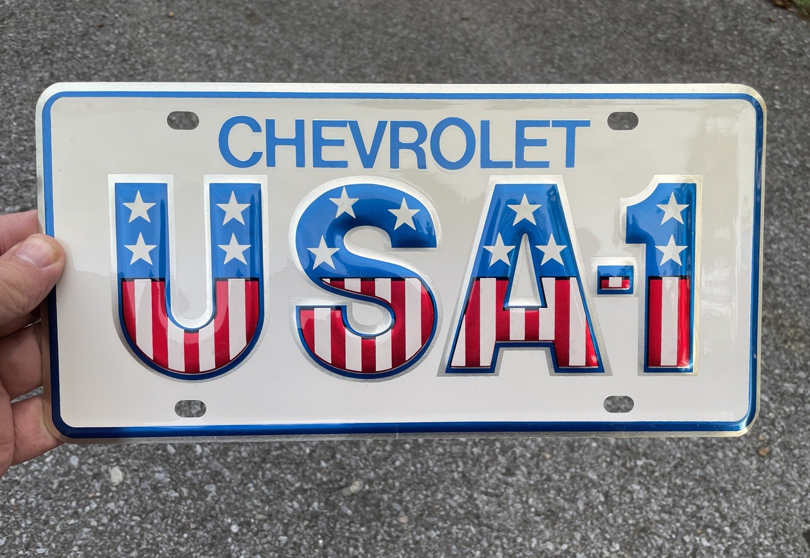 Genuine Vintage NOS 1970s Chevrolet USA-1 License Plate Small Hole New Old Stock