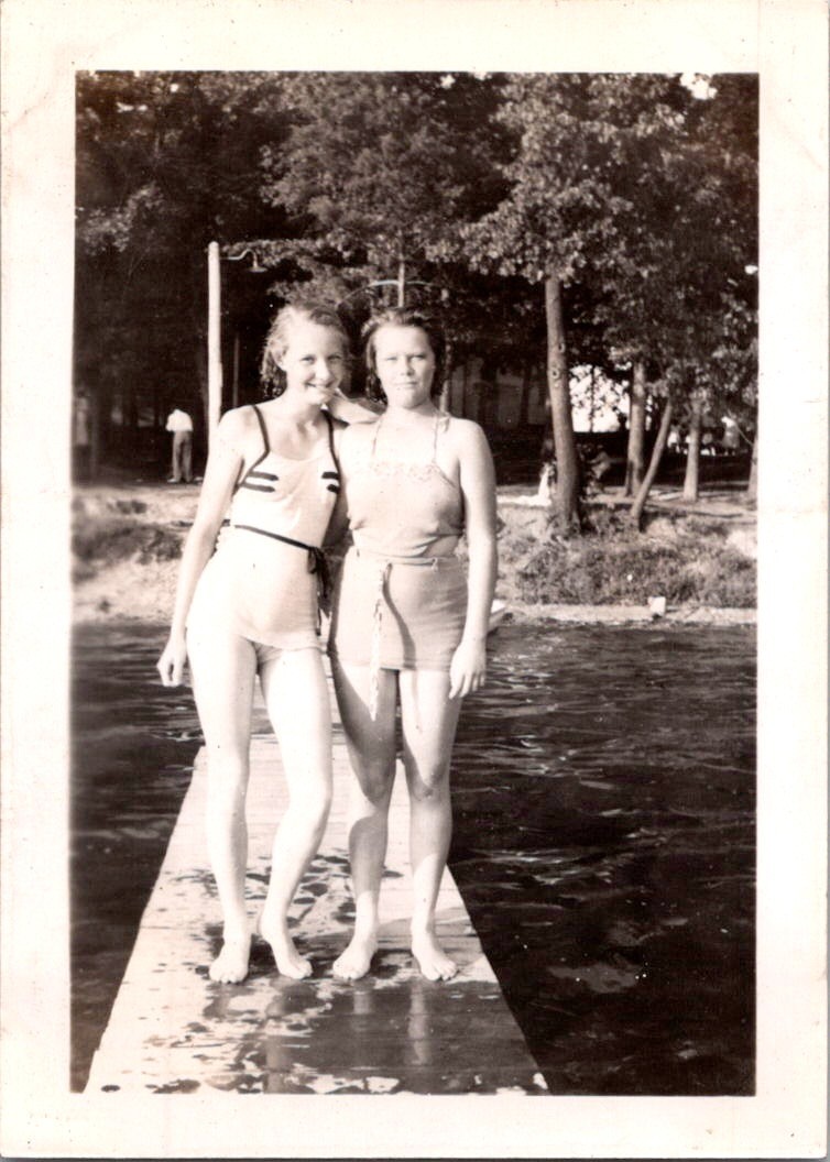 Vintage 1936 Photo Two Women in Swimsuits on Dock Beach Lake Snapshot Original Vintage 1936 Photo Two Women in Swimsuits on Dock Beach Lake Snapshot Original