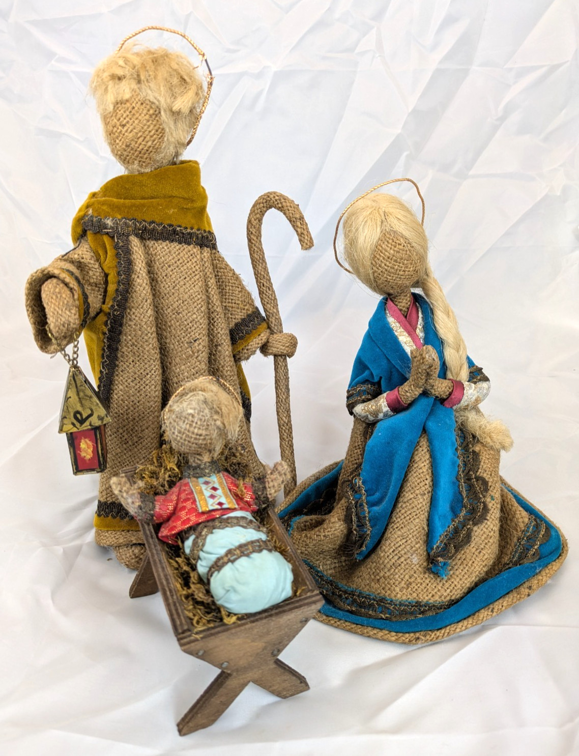 Vintage Nativity Set Burlap Fransart Joseph Mary Baby Jesus - Hand Made in ITALY